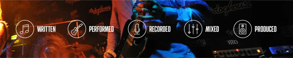 JC Studios icons - Written, Performed, Recorded, Mixed, Produced